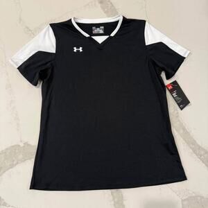 Under Armour NWT Athletic Heat Gear Soccer Jersey Women's Large Loose Fit Black
